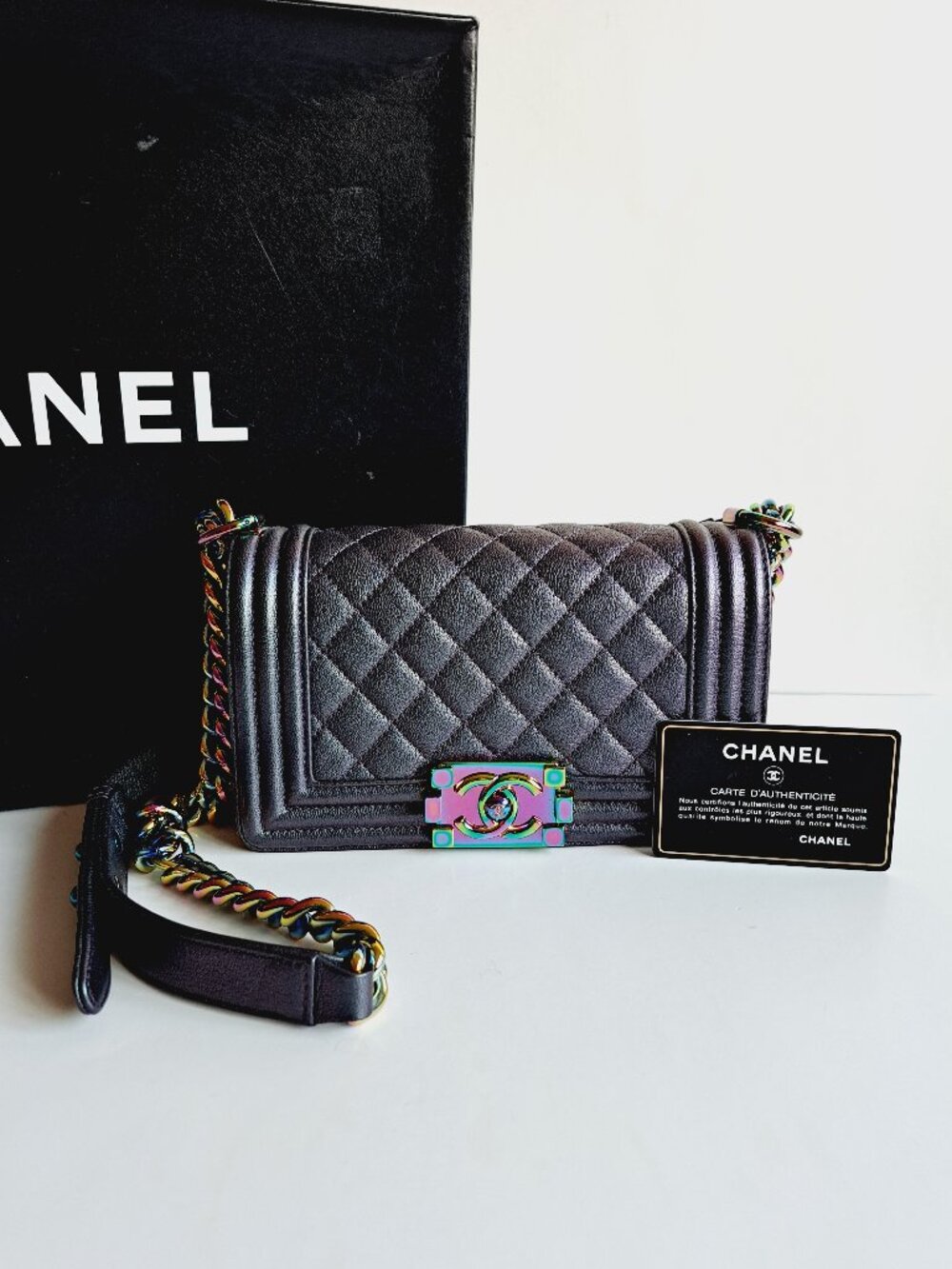 Chanel Purple Iridescent Quilted Leather Small Boy Flap Shoulder Bag